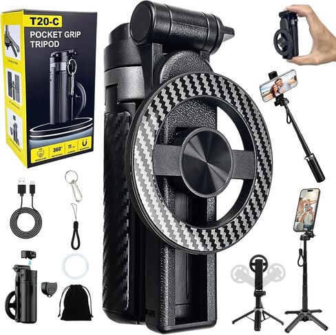 حامل ثلاثي عصا سيلفي مغناطيسي 4 في 1 - دوران 360 درجة، جهاز تحكم عن بعد بلوتوث، حامل هاتف صغير الحجم للسفر لهواتف iPhone وAndroid in Kuwait