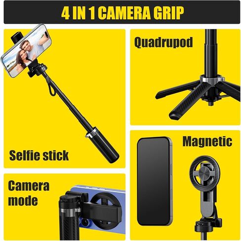 حامل ثلاثي عصا سيلفي مغناطيسي 4 في 1 - دوران 360 درجة، جهاز تحكم عن بعد بلوتوث، حامل هاتف صغير الحجم للسفر لهواتف iPhone وAndroid in Kuwait