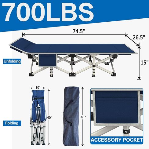 32" Wide XXL Camping Cot with Comfortable Mattress for Adults Oversize Cots for Sleeping Camping Bed Folding Cot Heavy Duty with Carry Bag for Home Outdoor Indoor in Saudi Arabia