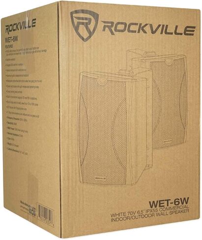 Rockville WET-6W White 70V 6.5 بوصة سماعات حائط داخلية/خارجية مصنفة IPX55، دعامة تثبيت دوارة، مقاومة للطقس للمطاعم والباحات والمساحات التجارية، 5 قطع in Kuwait