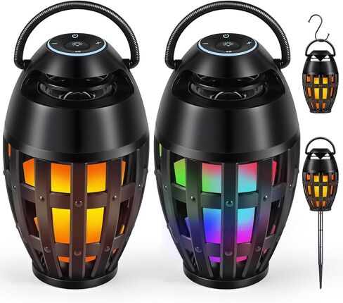 Outdoor Bluetooth Speakers with LED Flame Effect & Color Changing, IPX6 Waterproof, Bluetooth 5.3, USB Charging, Gifts for Men/Women, Torch Atmosphere Speaker for Patio/Garden/Party/Camping（2 Pack） in Saudi Arabia