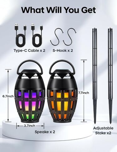 Outdoor Bluetooth Speakers with LED Flame Effect & Color Changing, IPX6 Waterproof, Bluetooth 5.3, USB Charging, Gifts for Men/Women, Torch Atmosphere Speaker for Patio/Garden/Party/Camping（2 Pack） in Saudi Arabia