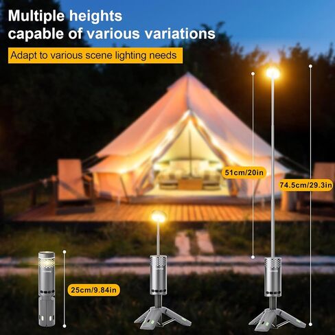 Camping Lights Rechargeable, Detachable Camping Lantern with Stand, Telescopic Waterproof Camp Lamp, Magnetic Work Hanging Light, LED Tent Flashlights for Emergency (Gray- Upgraded) in Saudi Arabia