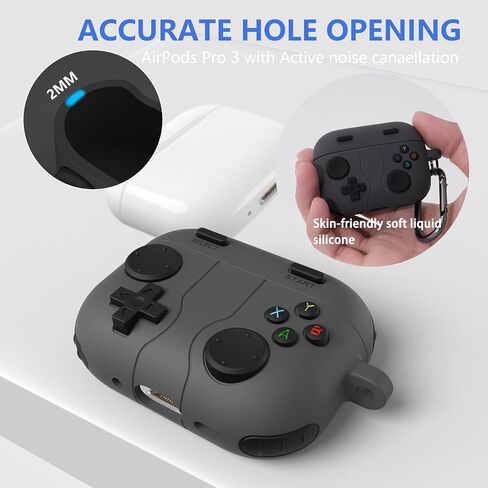 for AirPods Pro 3 Case(2025) DamonLight Game Case Shock-Proof Protective Silicone with Cleaning Pen and Keychain Accessories for Apple Airpods Pro 3rd Generation (Black) in Saudi Arabia