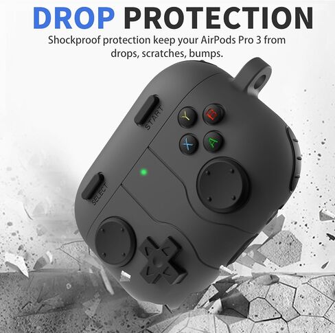 for AirPods Pro 3 Case(2025) DamonLight Game Case Shock-Proof Protective Silicone with Cleaning Pen and Keychain Accessories for Apple Airpods Pro 3rd Generation (Black) in Saudi Arabia