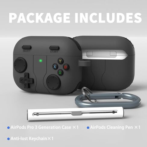 for AirPods Pro 3 Case(2025) DamonLight Game Case Shock-Proof Protective Silicone with Cleaning Pen and Keychain Accessories for Apple Airpods Pro 3rd Generation (Black) in Saudi Arabia