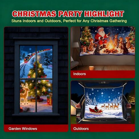 شاشة عرض خلفية ثلاثية الأبعاد مقاس 40 بوصة × 60 بوصة لعيد الميلاد، شاشة عرض نافذة محمولة قابلة للطي مع مجموعة تثبيت، شاشة عرض فيديو ثلاثية الأبعاد مزدوجة الجوانب للاستخدام الداخلي والخارجي in Kuwait