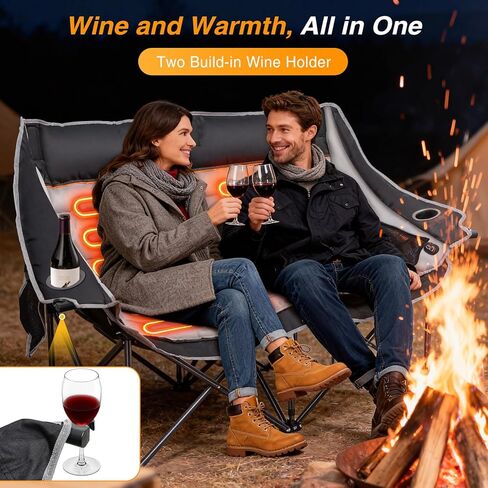 كرسي تخييم مزدوج مسخن من Suteck، كرسي بمقعدين مدفأ للرياضات الخارجية مع 3 مستويات حرارة و4 مناطق تسخين، كرسي محمول قابل للطي للبالغين، يستخدم للتخييم والسفر in Kuwait