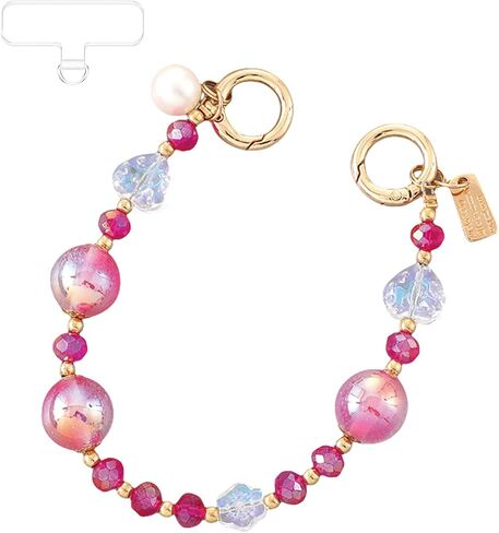 Heart Bead Phone Charm Sparkling Beaded Lanyard with Iridescent Pearl, Women Gift for Phone Case, Bag, Purse in Kuwait