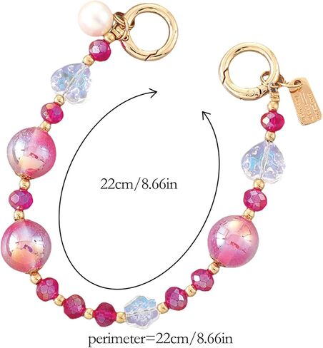 Heart Bead Phone Charm Sparkling Beaded Lanyard with Iridescent Pearl, Women Gift for Phone Case, Bag, Purse in Kuwait