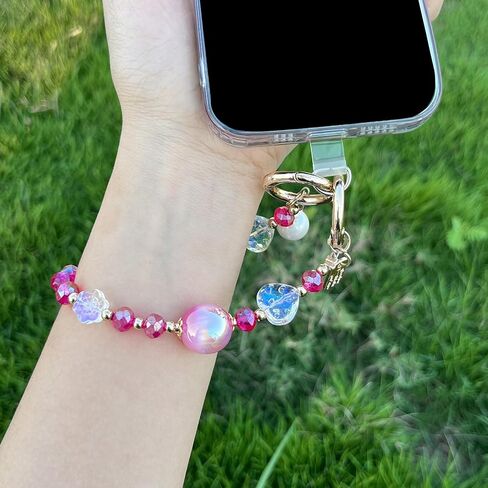 Heart Bead Phone Charm Sparkling Beaded Lanyard with Iridescent Pearl, Women Gift for Phone Case, Bag, Purse in Kuwait