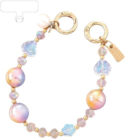 Heart Bead Phone Charm Sparkling Beaded Lanyard with Iridescent Pearl, Women Gift for Phone Case, Bag, Purse in Kuwait