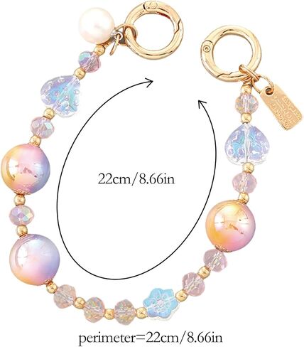 Heart Bead Phone Charm Sparkling Beaded Lanyard with Iridescent Pearl, Women Gift for Phone Case, Bag, Purse in Kuwait