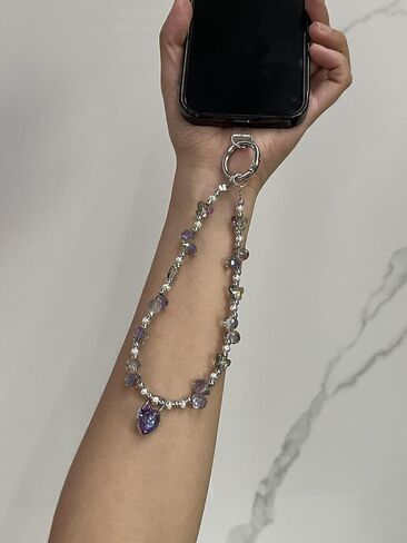 Natural Gemstone Beaded Phone Lanyard with Wrist Strap Stylish Phone Charm for Women Girls Durable Design for Smartphones in Saudi Arabia