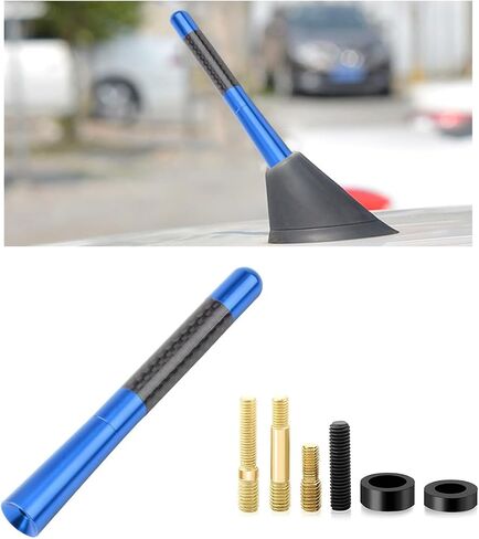 Car Short Antenna, 1.37" Stubby Aluminum Aerial Antenna with 4 Screws & 2 Rubber Gaskets, Shorty Carbon Fiber Auto Roof Mount Antenna Replacement for AM/FM Radio Reception (Black, 3.14 Inch) in Saudi Arabia