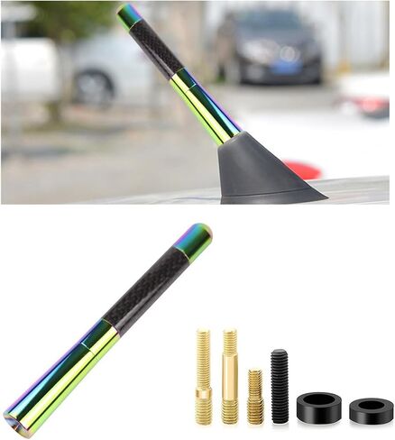 Car Short Antenna, 1.37" Stubby Aluminum Aerial Antenna with 4 Screws & 2 Rubber Gaskets, Shorty Carbon Fiber Auto Roof Mount Antenna Replacement for AM/FM Radio Reception (Black, 3.14 Inch) in Saudi Arabia