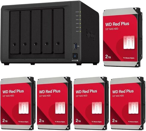 DiskStation DS1522+ حاوية NAS ذات 5 فتحات، بدون أقراص مع 5X WD Red Plus 2 تيرابايت in Kuwait