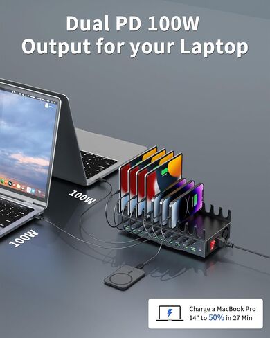 محطة شحن 690 وات لأجهزة متعددة، محطة شحن سريعة 20 منفذ USB C مع منفذ PD PPS مزدوج 100 وات، قاعدة شحن سريعة متعددة الأجهزة لأجهزة الكمبيوتر المحمول MacBook Pro وiPhone وiPad والكمبيوتر اللوحي والهاتف الخلوي in Kuwait