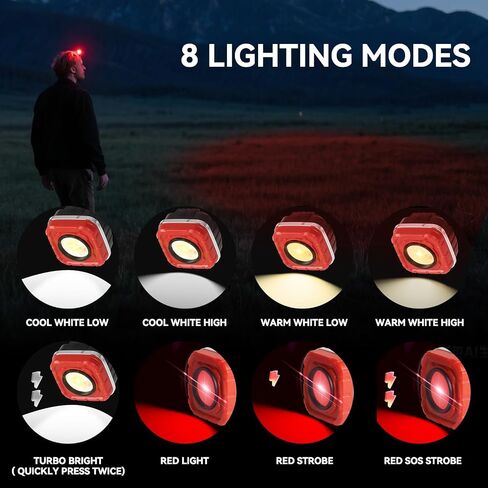 LED Headlamp Rechargeable COB Flashlight 2-Pack, Red and Yellow, 1000 Lumens Ultra Light, 8 Lighting Modes, Waterproof, Magnetic Working Light, Outdoor Camping Running Hiking in Saudi Arabia