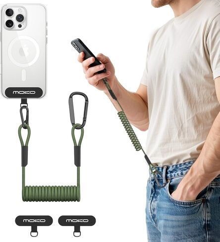 MoKo Universal Phone Tether Leash Harness, Anti-Theft Anti-Drop Stretchy Phone Lanyard Strap with Carabiner Clip for Outdoor Hiking Climbing Fishing Kayaking, Fits iPhone and Most Smartphones, Black in Saudi Arabia