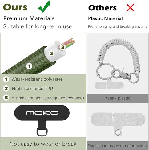 MoKo Universal Phone Tether Leash Harness, Anti-Theft Anti-Drop Stretchy Phone Lanyard Strap with Carabiner Clip for Outdoor Hiking Climbing Fishing Kayaking, Fits iPhone and Most Smartphones, Black in Saudi Arabia