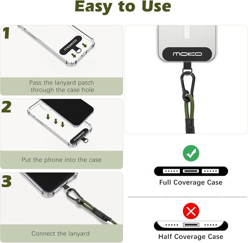 MoKo Universal Phone Tether Leash Harness, Anti-Theft Anti-Drop Stretchy Phone Lanyard Strap with Carabiner Clip for Outdoor Hiking Climbing Fishing Kayaking, Fits iPhone and Most Smartphones, Black in Saudi Arabia