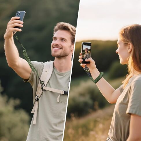 MoKo Universal Phone Tether Leash Harness, Anti-Theft Anti-Drop Stretchy Phone Lanyard Strap with Carabiner Clip for Outdoor Hiking Climbing Fishing Kayaking, Fits iPhone and Most Smartphones, Black in Saudi Arabia