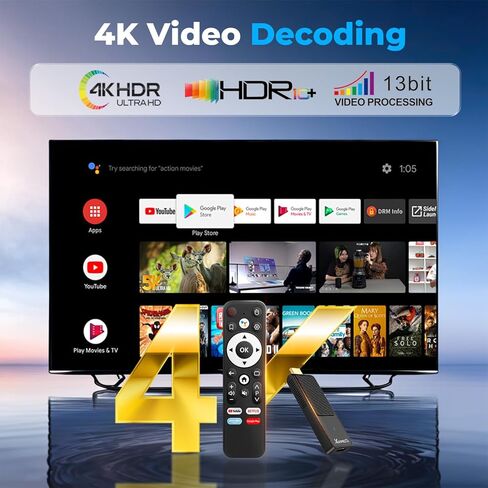 Android TV Stick 14.0, 2025 4K TV Stick 2GB RAM 16GB ROM Ultra HD RK3518 CPU Supports 2.4G/5G Wi-Fi Bluetooth 5.0 USB HDR10 with Bluetooth Voice Remote Control - Black in Kuwait