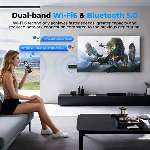 Android TV Stick 14.0, 2025 4K TV Stick 2GB RAM 16GB ROM Ultra HD RK3518 CPU Supports 2.4G/5G Wi-Fi Bluetooth 5.0 USB HDR10 with Bluetooth Voice Remote Control - Black in Kuwait