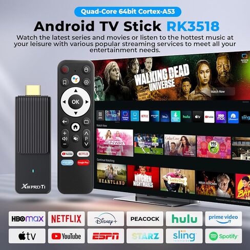 Android TV Stick 14.0, 2025 4K TV Stick 2GB RAM 16GB ROM Ultra HD RK3518 CPU Supports 2.4G/5G Wi-Fi Bluetooth 5.0 USB HDR10 with Bluetooth Voice Remote Control - Black in Kuwait