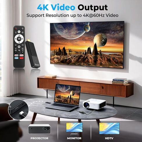 Android TV Stick 14.0, 2025 4K TV Stick 2GB RAM 16GB ROM Ultra HD RK3518 CPU Supports 2.4G/5G Wi-Fi Bluetooth 5.0 USB HDR10 with Bluetooth Voice Remote Control - Black in Kuwait