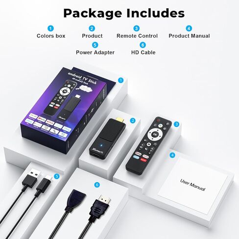 Android TV Stick 14.0, 2025 4K TV Stick 2GB RAM 16GB ROM Ultra HD RK3518 CPU Supports 2.4G/5G Wi-Fi Bluetooth 5.0 USB HDR10 with Bluetooth Voice Remote Control - Black in Kuwait