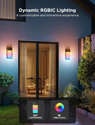 Govee Outdoor Wall Light, 1500LM Smart RGBIC Porch Lights Outdoor with 45 Scene Modes, IP65 Waterproof for Outdoor Decor, DIY, Wall Sconce Works with Alexa, Google Assistant and Matter, 2 Pack in Kuwait