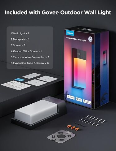 Govee Outdoor Wall Light, 1500LM Smart RGBIC Porch Lights Outdoor with 45 Scene Modes, IP65 Waterproof for Outdoor Decor, DIY, Wall Sconce Works with Alexa, Google Assistant and Matter, 2 Pack in Kuwait