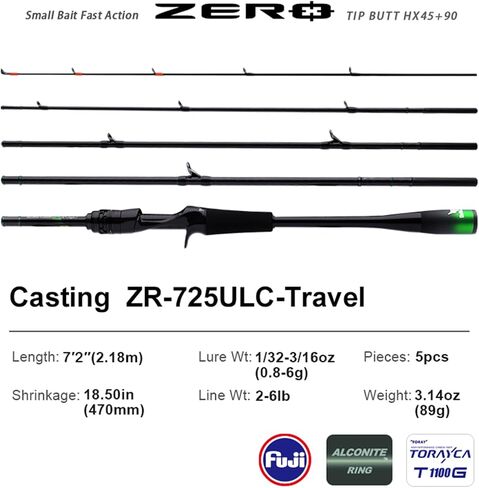 PURELURE Zero Ultralight Fishing Rod رأس صلب، 40 طن من ألياف الكربون للغزل والصب قضيب 2 أو 5 قطع، عمل سريع/سريع جدًا، مقبض كربون كامل من قطعة واحدة ومقعد بكرة، دليل Fuji Alconite in Kuwait