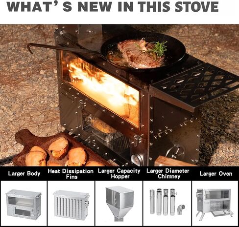 موقد تخييم خارجي مع فرن، موقد خيمة متعدد الوقود متوافق مع الخشب أو الكريات، موقد محمول مع أنابيب مدخنة للاستخدام الخارجي فقط (الموديل: GreenStovehori 5 Max) in Kuwait