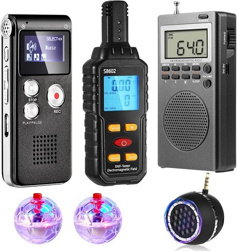 مجموعة أدوات صيد الأشباح مكونة من 6 قطع، صندوق صيد الأشباح، 1 مقياس EMF، 1 مسجل صوت رقمي، 2 كرات LED، 1 مكبر صوت، أدوات معدات خارقة للتحقيق في الخوارق، وجلسات EVP in Saudi Arabia