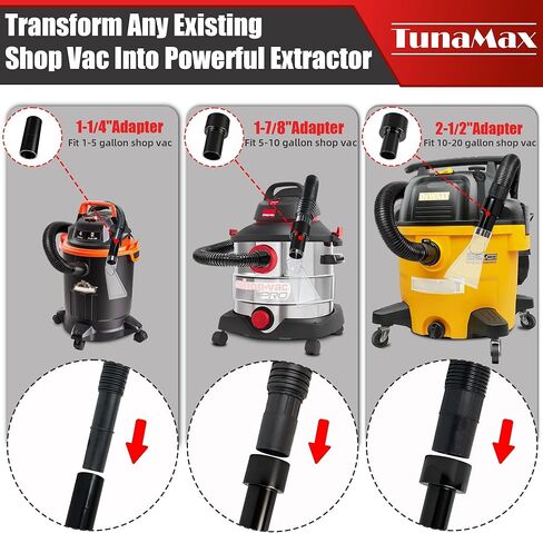 TunaMax Universal Work with All Shop Vacs Extractor Attachment with 1-1/4" & 1-7/8" & 2-1/2" Three Adapters for Upholstery & Carpet Cleaning & Auto Detailing, Large 7-1/2" and Small 3-1/2" Clear Head in Saudi Arabia