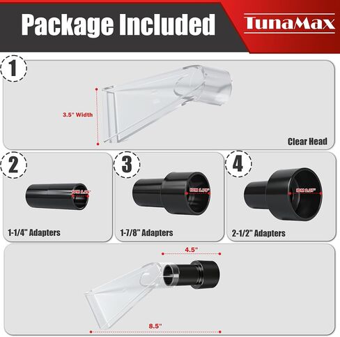 TunaMax Universal Work with All Shop Vacs Extractor Attachment with 1-1/4" & 1-7/8" & 2-1/2" Three Adapters for Upholstery & Carpet Cleaning & Auto Detailing, Large 7-1/2" and Small 3-1/2" Clear Head in Saudi Arabia