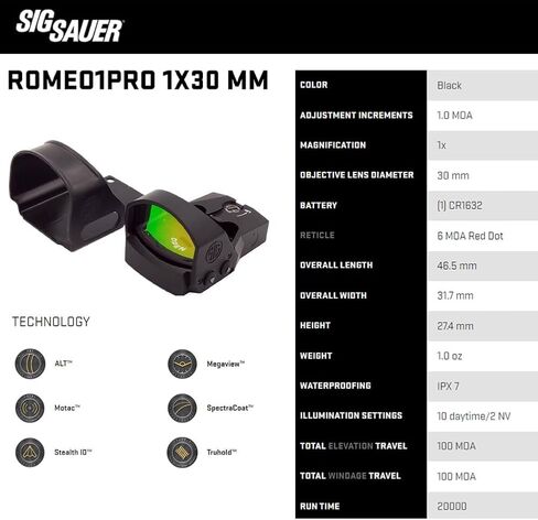 Sig Sauer ROMEO1PRO 1x30mm 6 MOA Red Dot Sight | Compact Durable Aluminum Corrosion-Resistant Waterproof Open Reflex Sight with Protective Shroud in Saudi Arabia