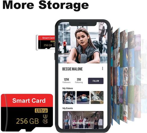 بطاقة ذاكرة 256 جيجا بايت بطاقة TF صغيرة بطاقة ذكية فائقة السرعة لهواتف Android وكاميرا الحركة والأجهزة اللوحية مساحة تخزين موسعة in Kuwait