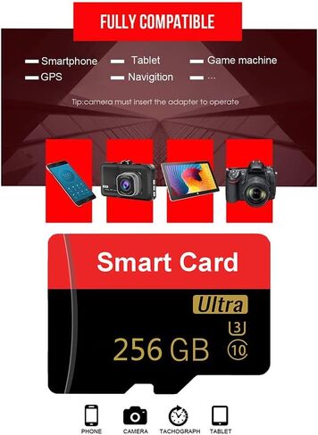 بطاقة ذاكرة 256 جيجا بايت بطاقة TF صغيرة بطاقة ذكية فائقة السرعة لهواتف Android وكاميرا الحركة والأجهزة اللوحية مساحة تخزين موسعة in Kuwait