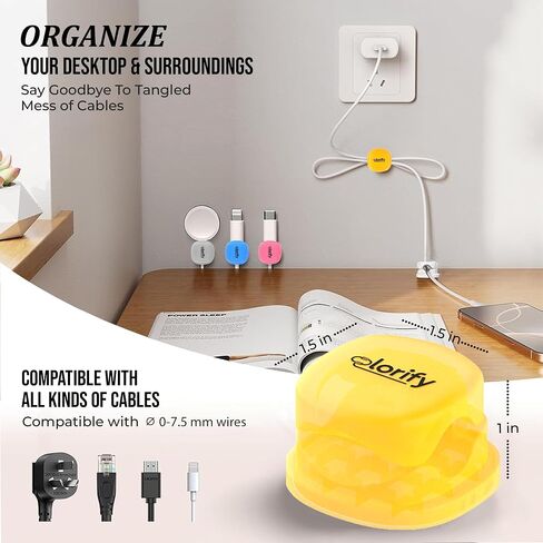 8 Pack Rotatable Cord Organizer Clips with Spring, Adhesive Charging Cords Holder for Desk, Nightstand, Laptop, Phone Charging Clips & Car Cable Management for Home & Office Use - Black in Saudi Arabia