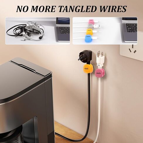 8 Pack Rotatable Cord Organizer Clips with Spring, Adhesive Charging Cords Holder for Desk, Nightstand, Laptop, Phone Charging Clips & Car Cable Management for Home & Office Use - Black in Saudi Arabia