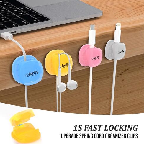 8 Pack Rotatable Cord Organizer Clips with Spring, Adhesive Charging Cords Holder for Desk, Nightstand, Laptop, Phone Charging Clips & Car Cable Management for Home & Office Use - Black in Saudi Arabia