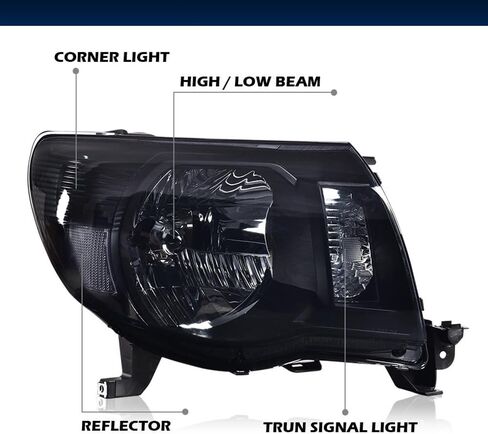 Grand Orange المصابيح الأمامية التجميع المتوافقة مع Toyota Tacoma 2005 2006 2007 2008 2009 2010 2011 Bumper Headpamp Smoke Lens Black Housing Reflector in Kuwait