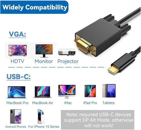 1.8M/6FT TY>pe C to V/GA Adapter Cord USB3. to USB to for PC Computer M>oni>tor in Saudi Arabia