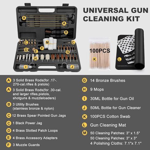 iunio Universal Gun Cleaning Kit, with Mat and Case, Full Brass Jags, Rods and Adapters, for All Guns, Rifle, Shotgun, Handgun, Pistol, Hunting, Shooting, All Caliber in Kuwait