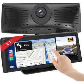 8.1" Wireless Carplay Screen for Car with 2K DVR & 1080P Backup Camera, Portable Touchscreen Car Stereo with Carplay & Android Auto, BT/FM/AUX/GPS Nav/Mirror Link/Voice Control for My Old Car in Saudi Arabia