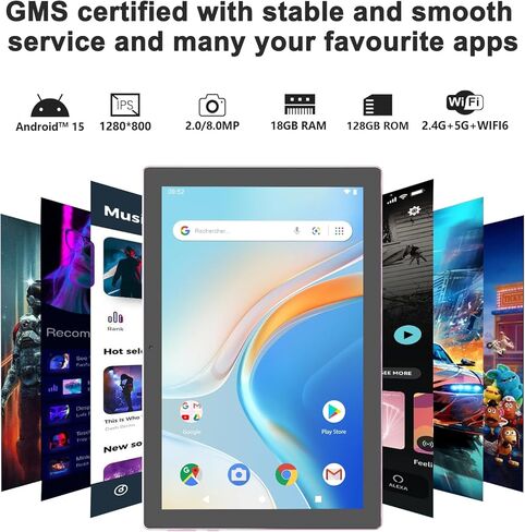 COOPERS Tablet Android 15, 10 inch Tablet 18GB RAM+128GB ROM 2TB Expandable, 2.0Ghz Quad-core Processor, 5G WiFi6 BT 5.0, Dual Cameras, 2 in 1 Tablets with Keyboard Case Mouse Stylus, Widevine L1 Pink in Kuwait